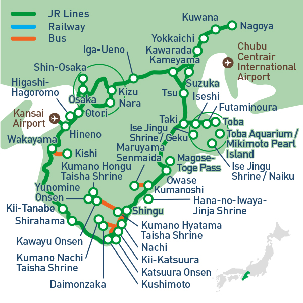 Passe turístico para a área de Ise-Kumano-Wakayama